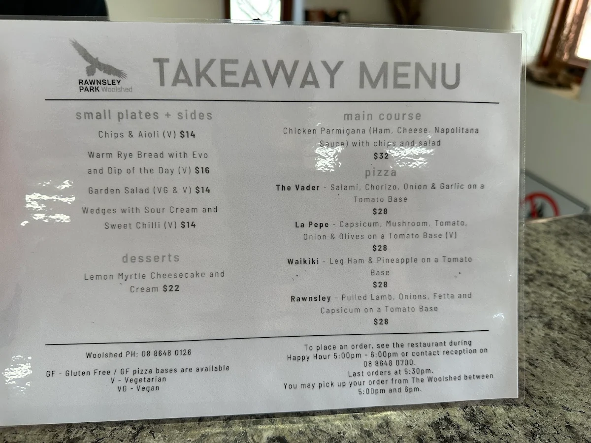 Menu, Woolshed Restaurant