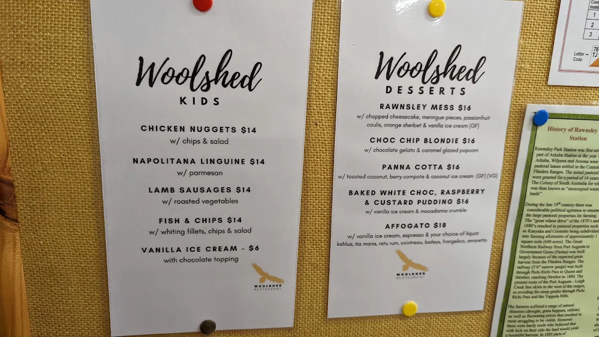 Menu, Woolshed Restaurant