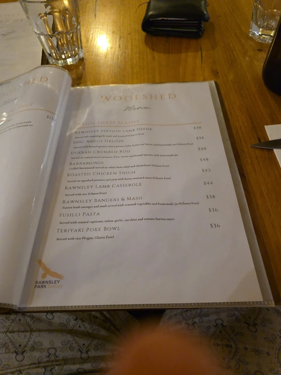 Menu, Woolshed Restaurant