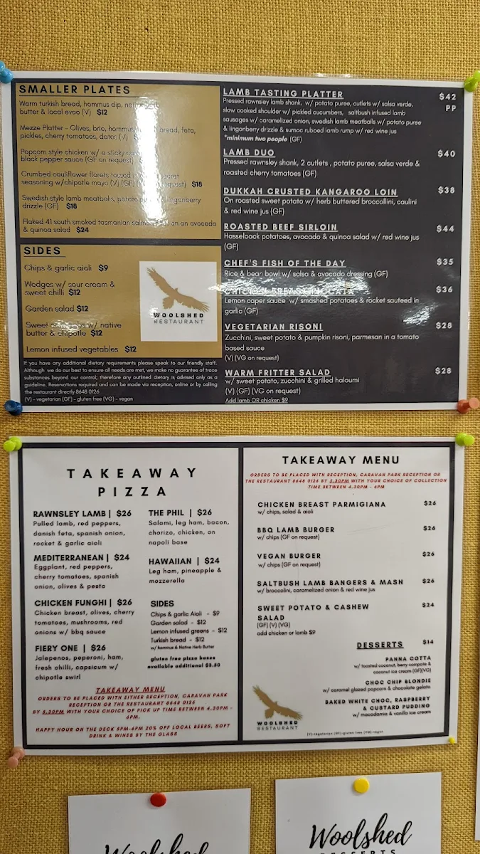 Menu, Woolshed Restaurant