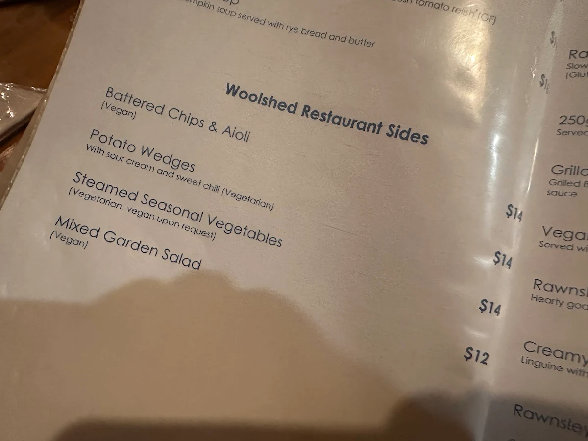 Menu, Woolshed Restaurant