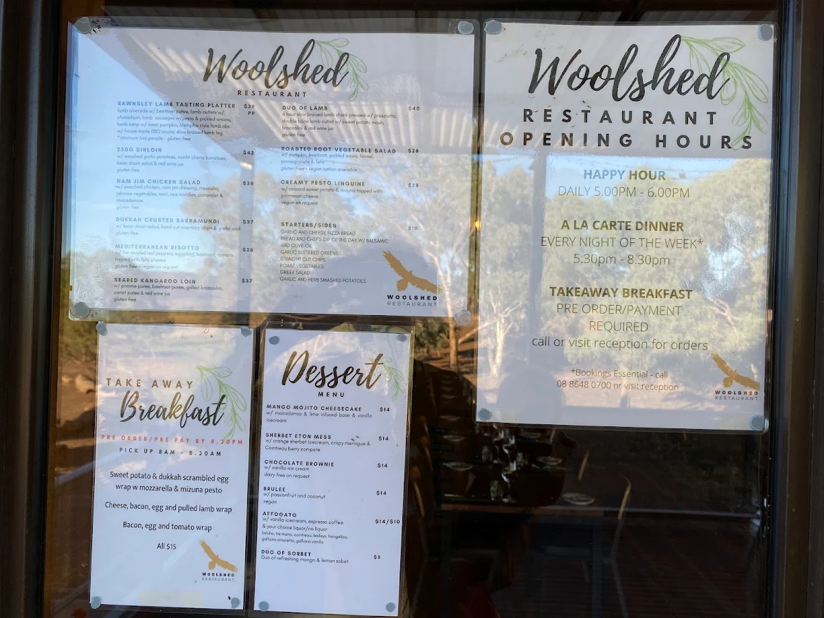 Menu, Woolshed Restaurant