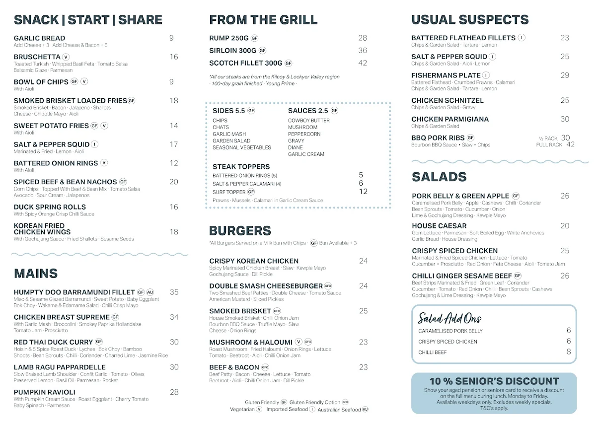 Menu, Laurieton Hotel