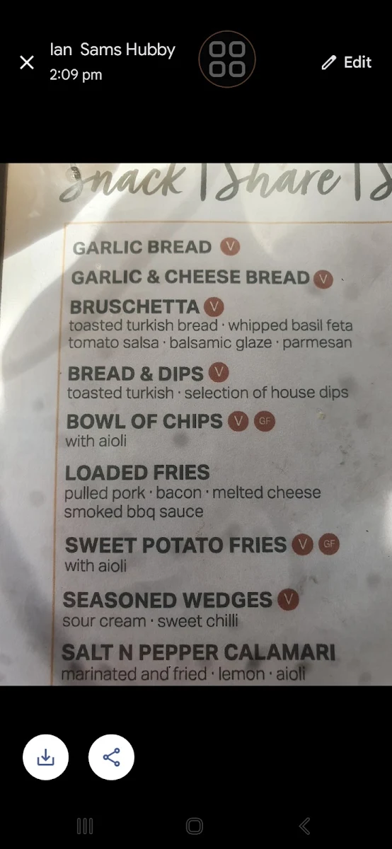 Menu, Laurieton Hotel
