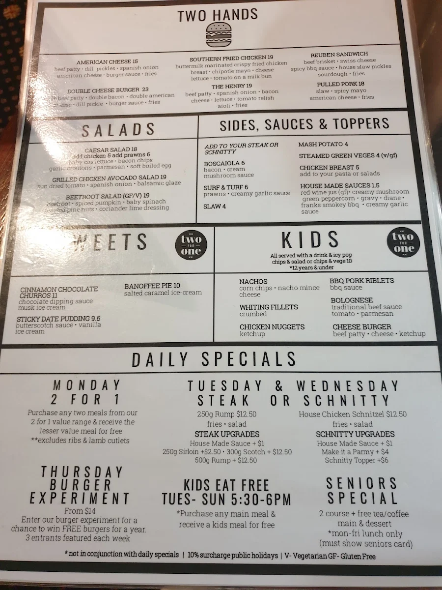 Menu, Laurieton Hotel