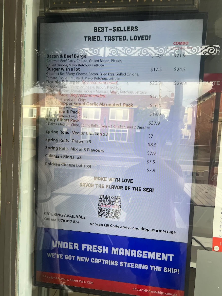 Menu, Ahoy Roy Fish and Chips