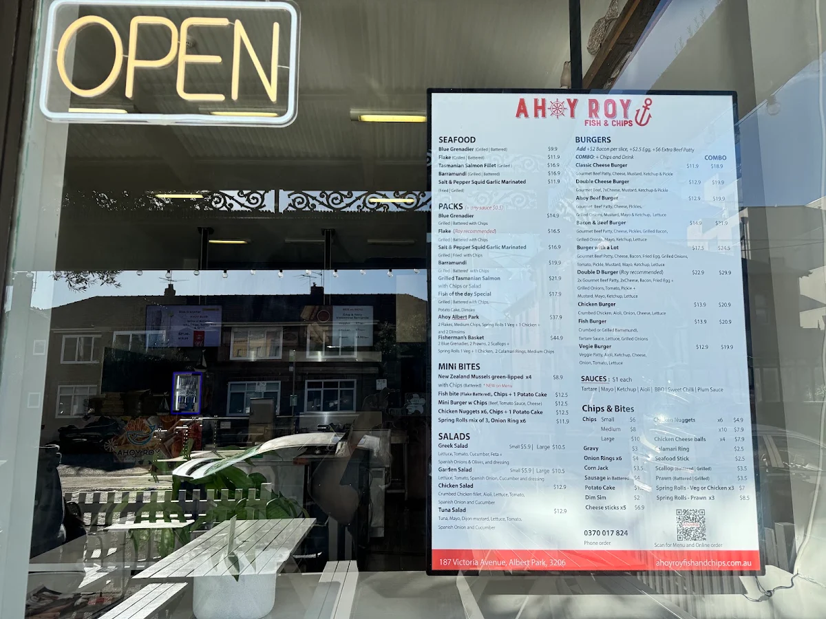 Menu, Ahoy Roy Fish and Chips