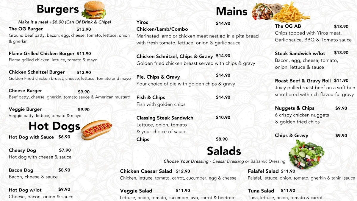 Menu, OG Bakery Cafe