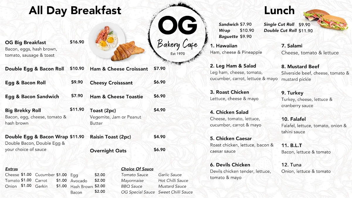 Menu, OG Bakery Cafe