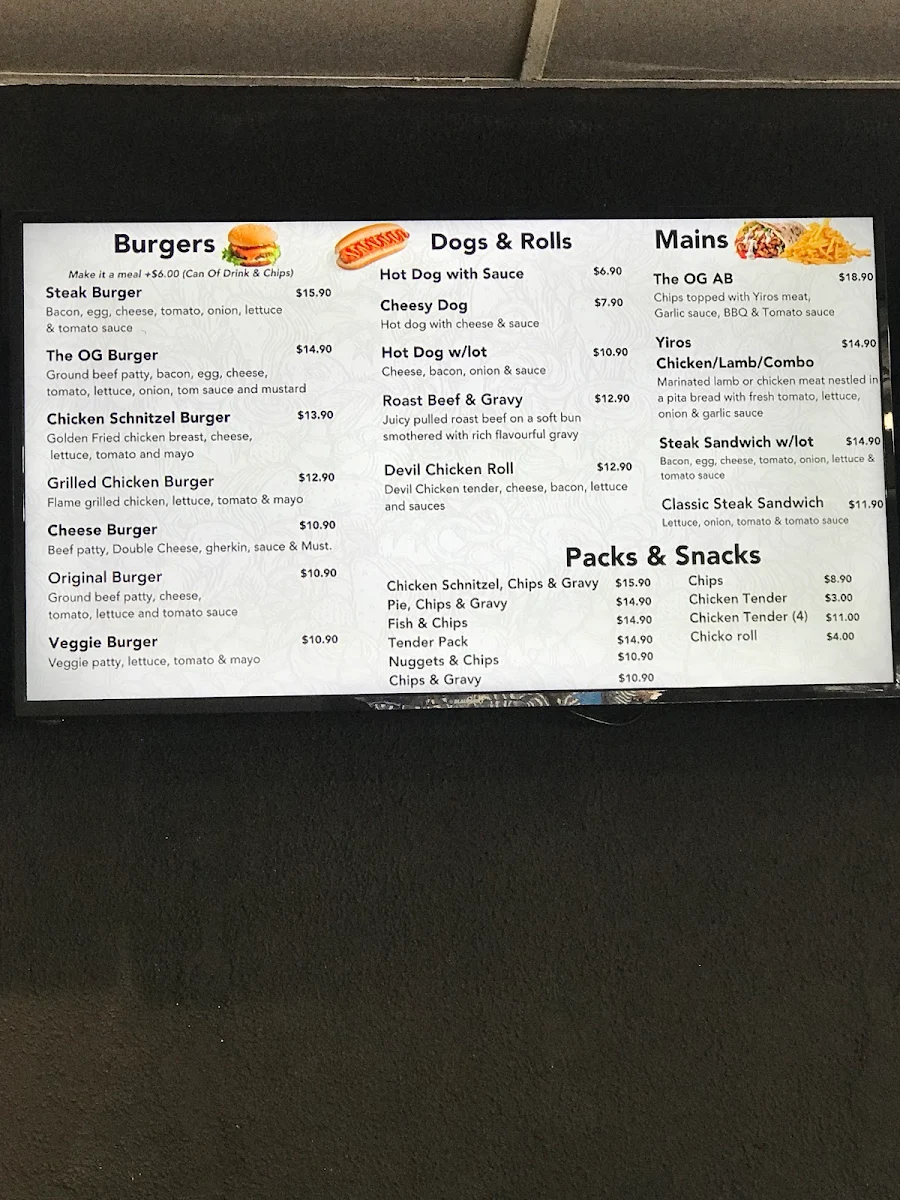Menu, OG Bakery Cafe