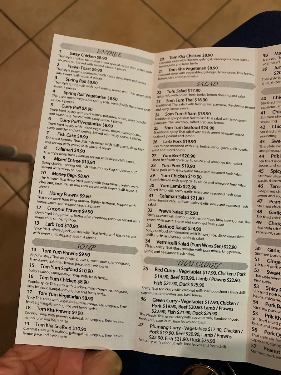 Menu, Lion Thai