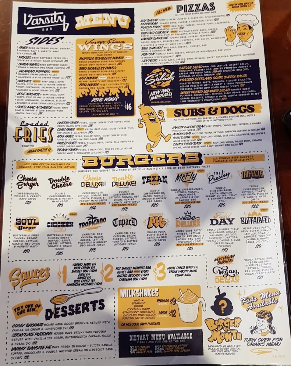 Menu, Varsity Nedlands