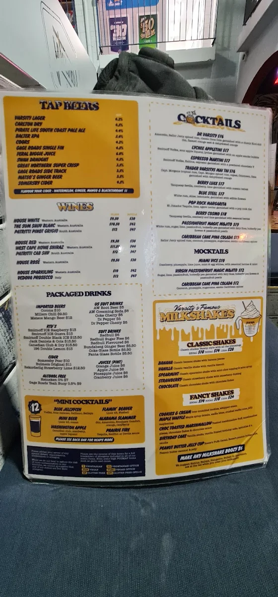 Menu, Varsity Nedlands