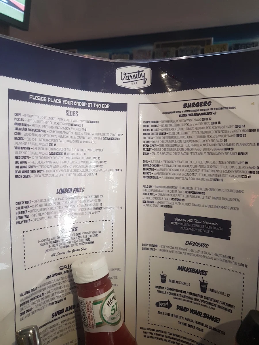 Menu, Varsity Nedlands