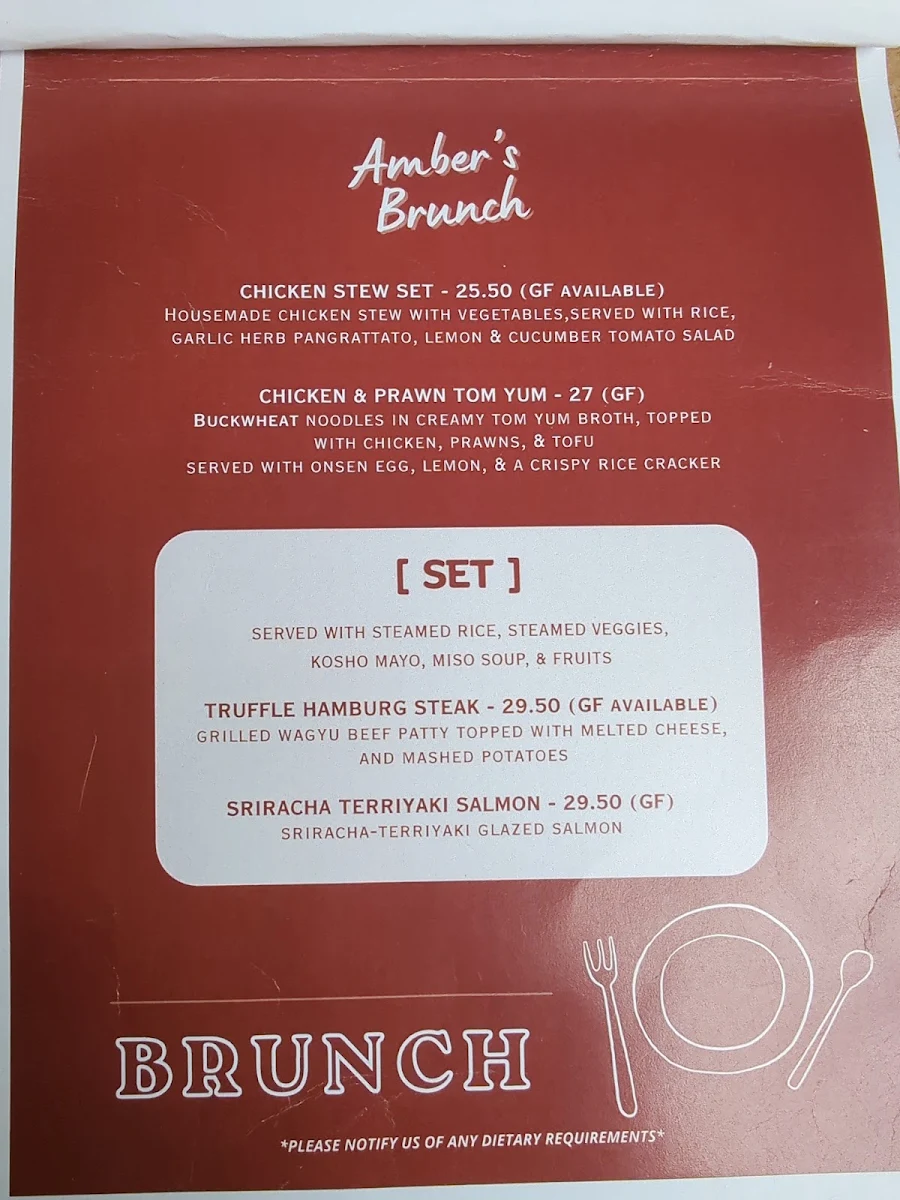 Menu, Amber Melbourne Cafe