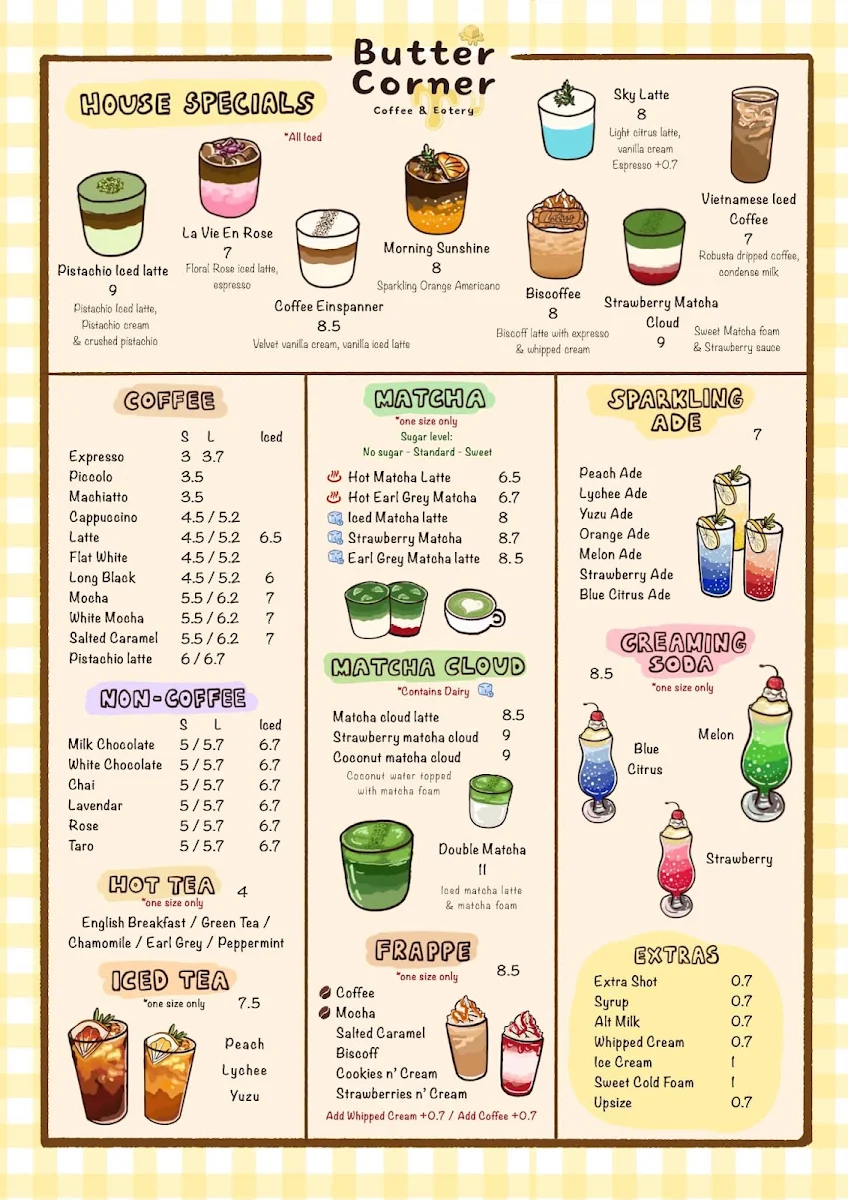 Menu, Butter Corner