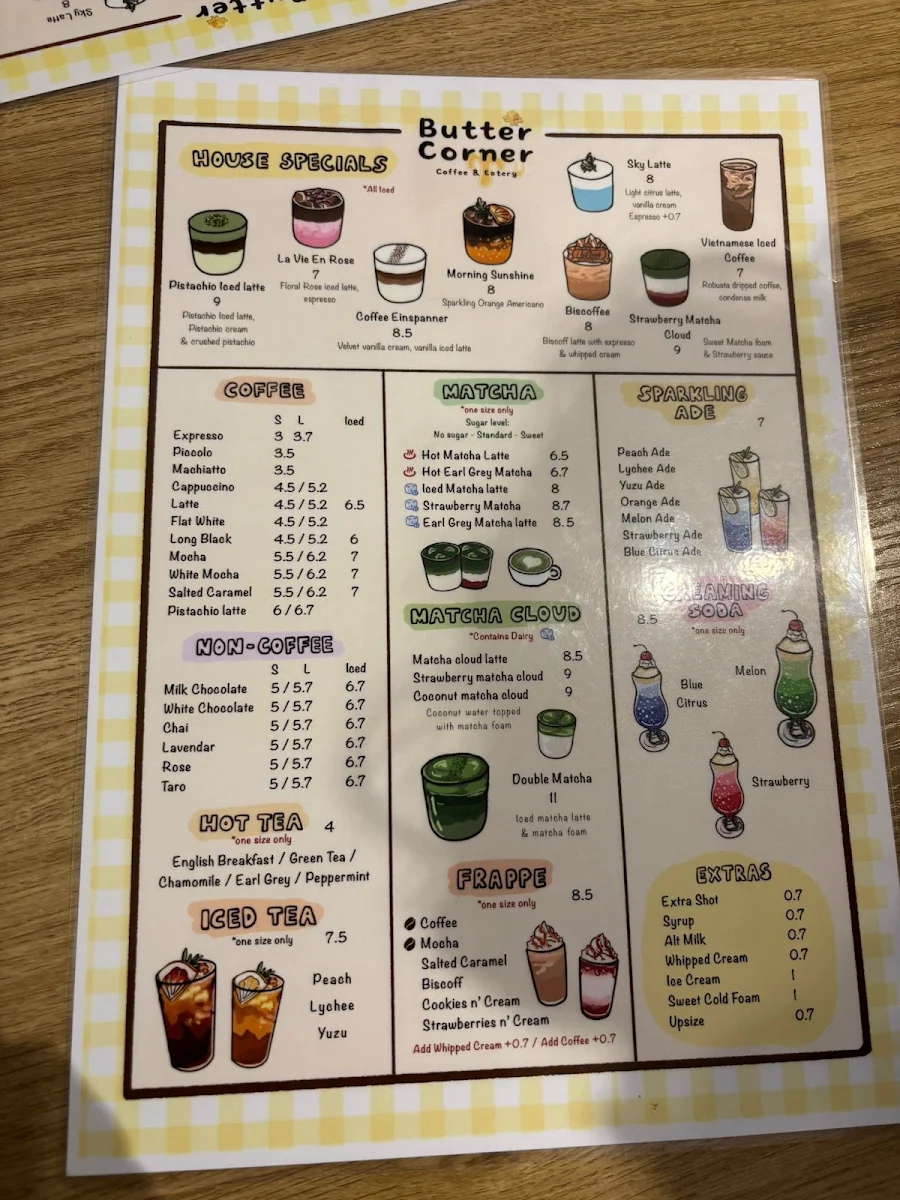 Menu, Butter Corner
