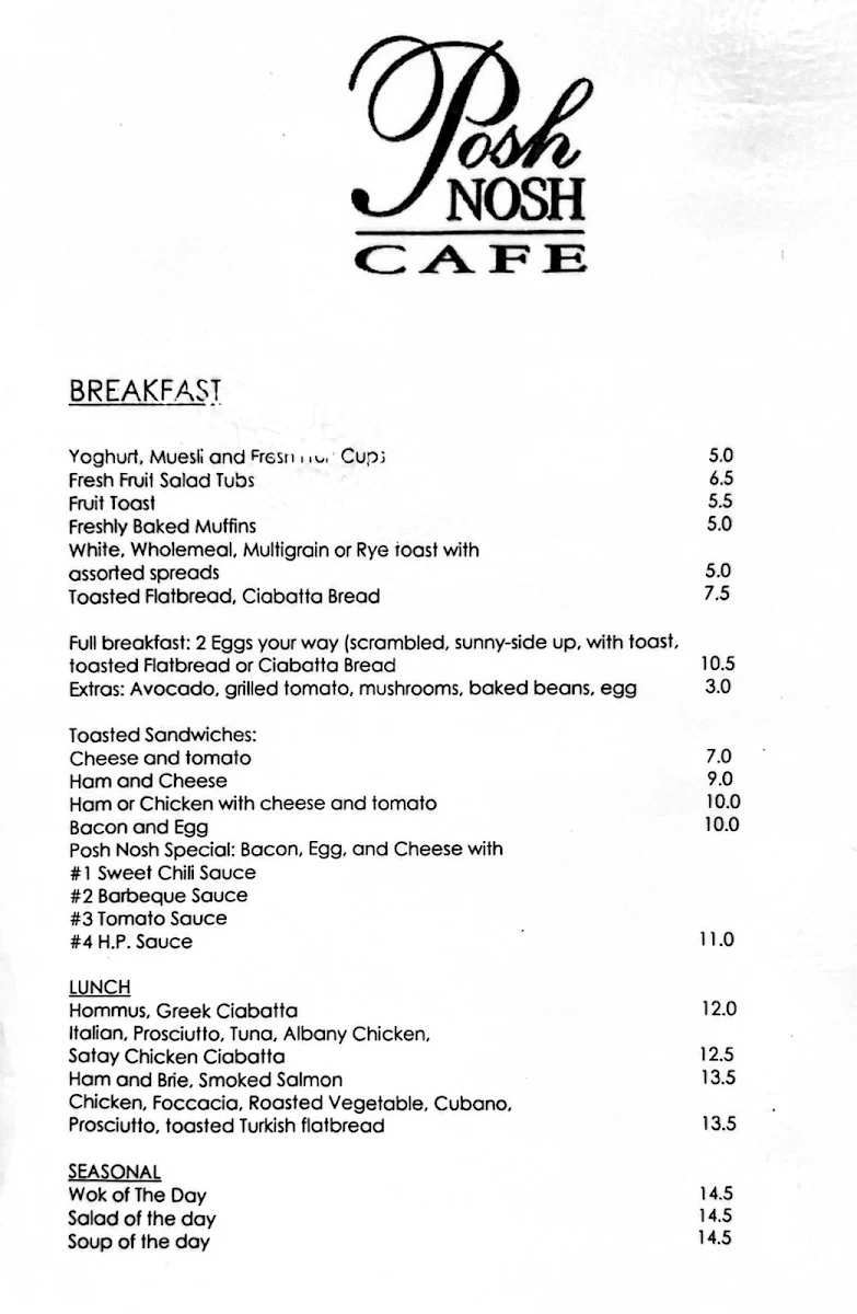 Menu, Posh Nosh