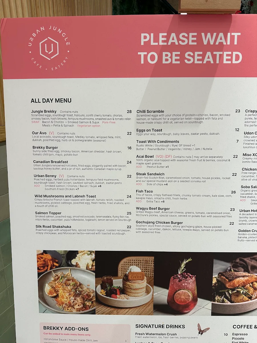 Menu, Urban Jungle Cafe