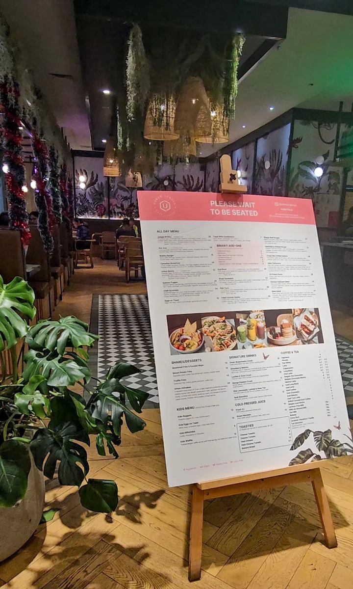 Menu, Urban Jungle Cafe