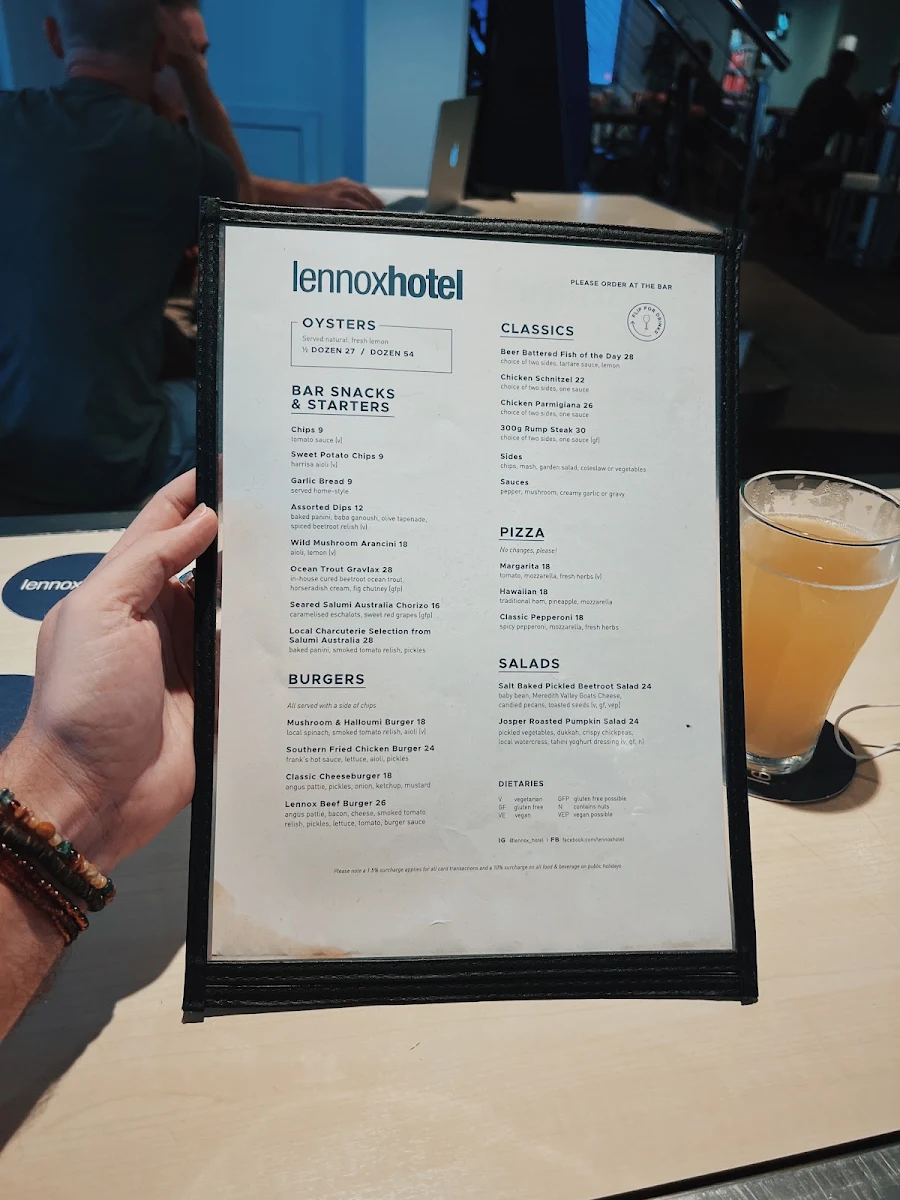 Menu, The Lennox Hotel