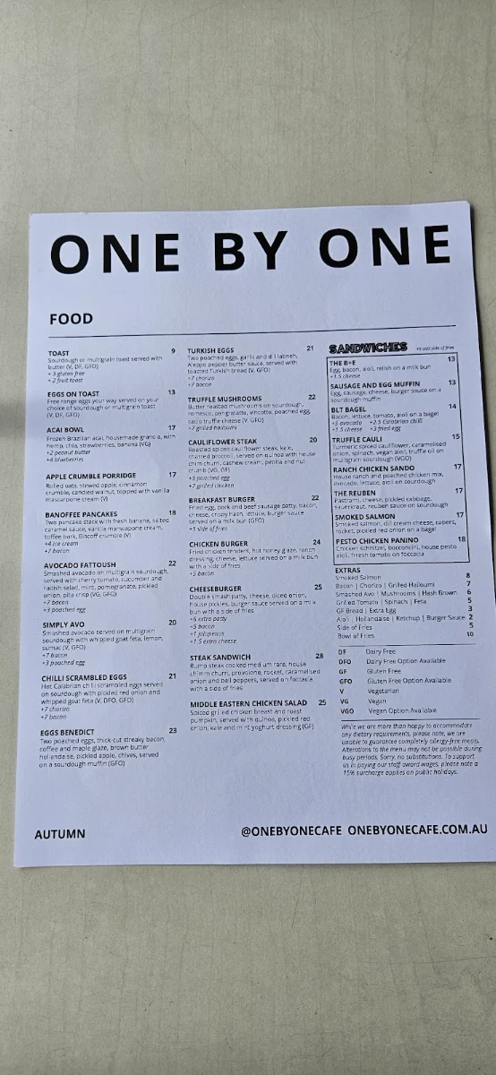 Menu, One By One