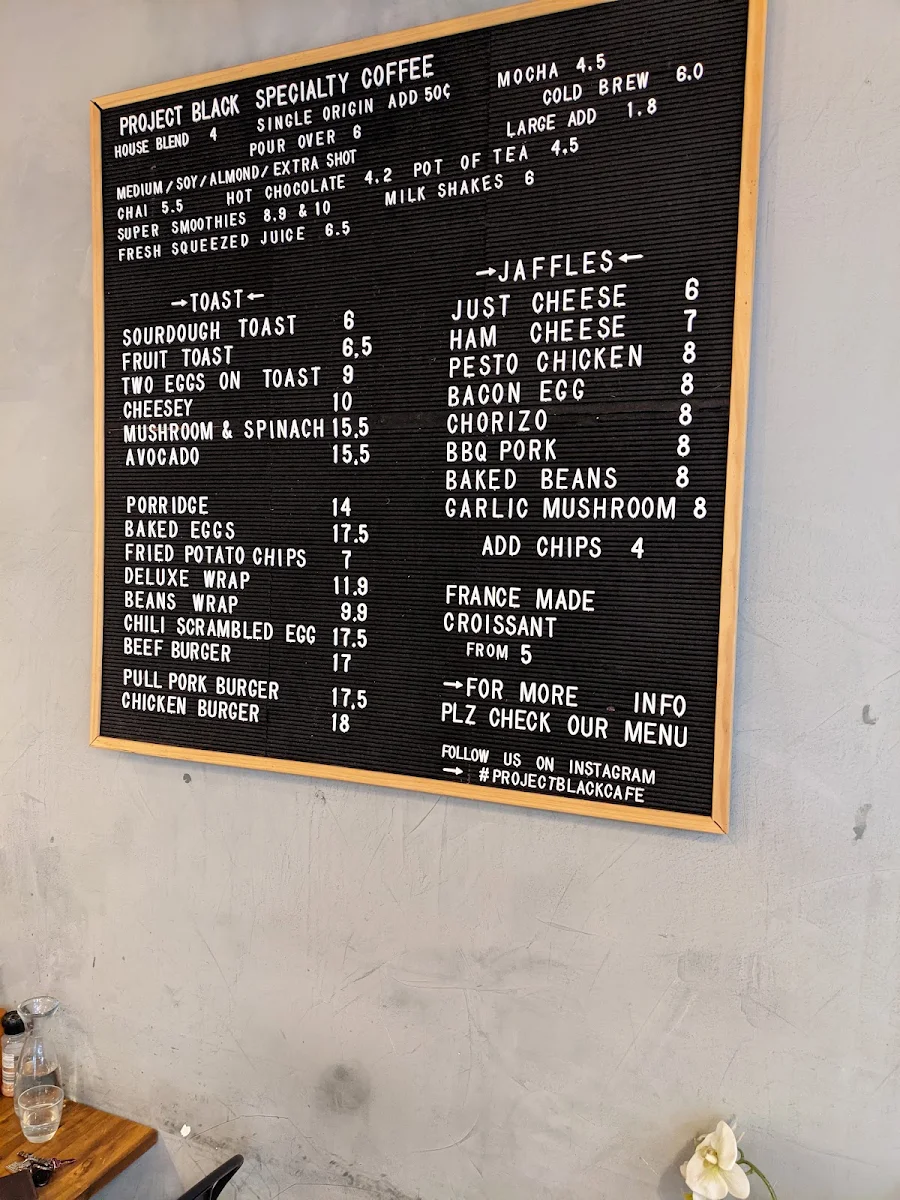 Menu, Project Black Specialty Coffee