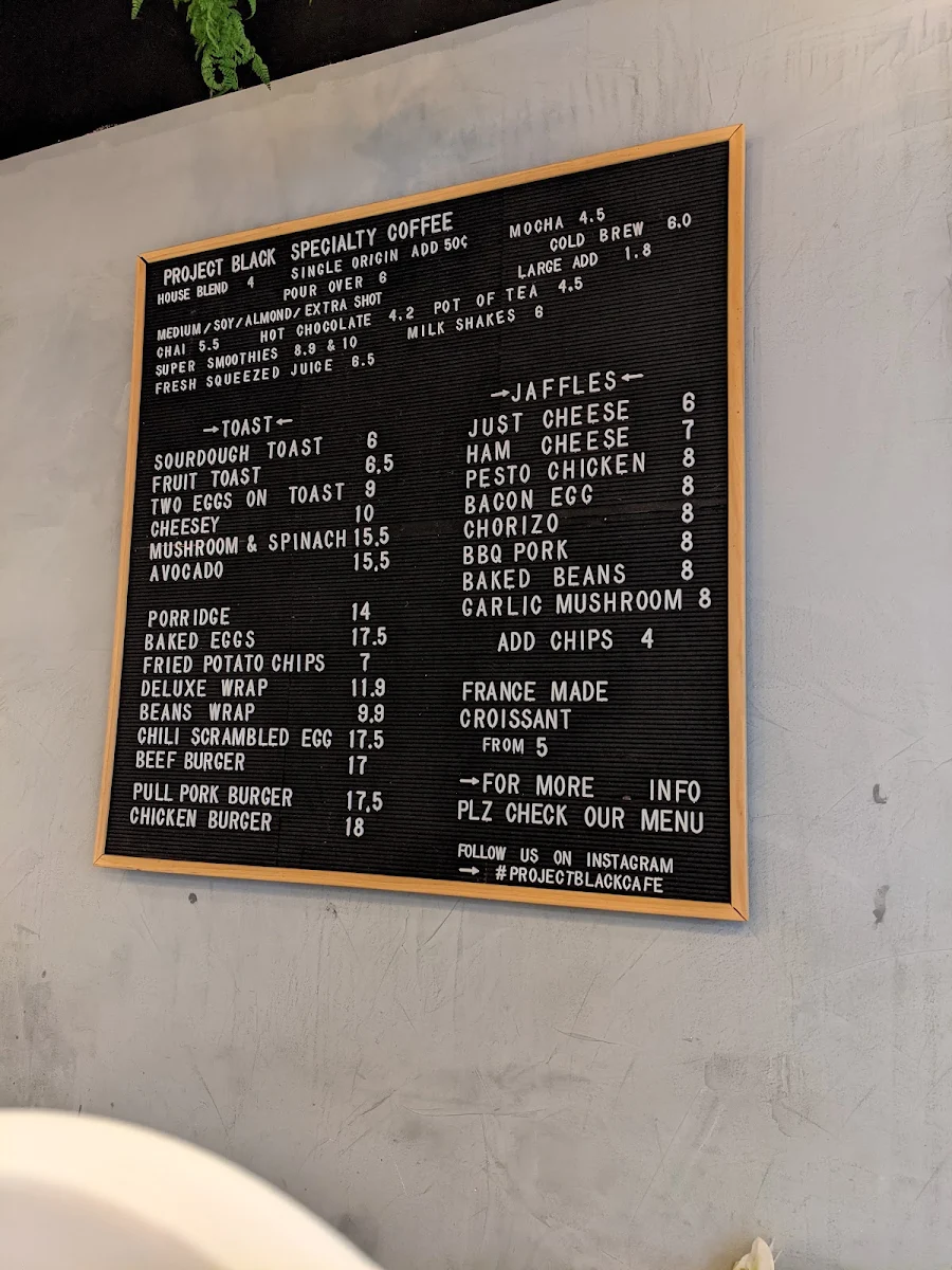 Menu, Project Black Specialty Coffee