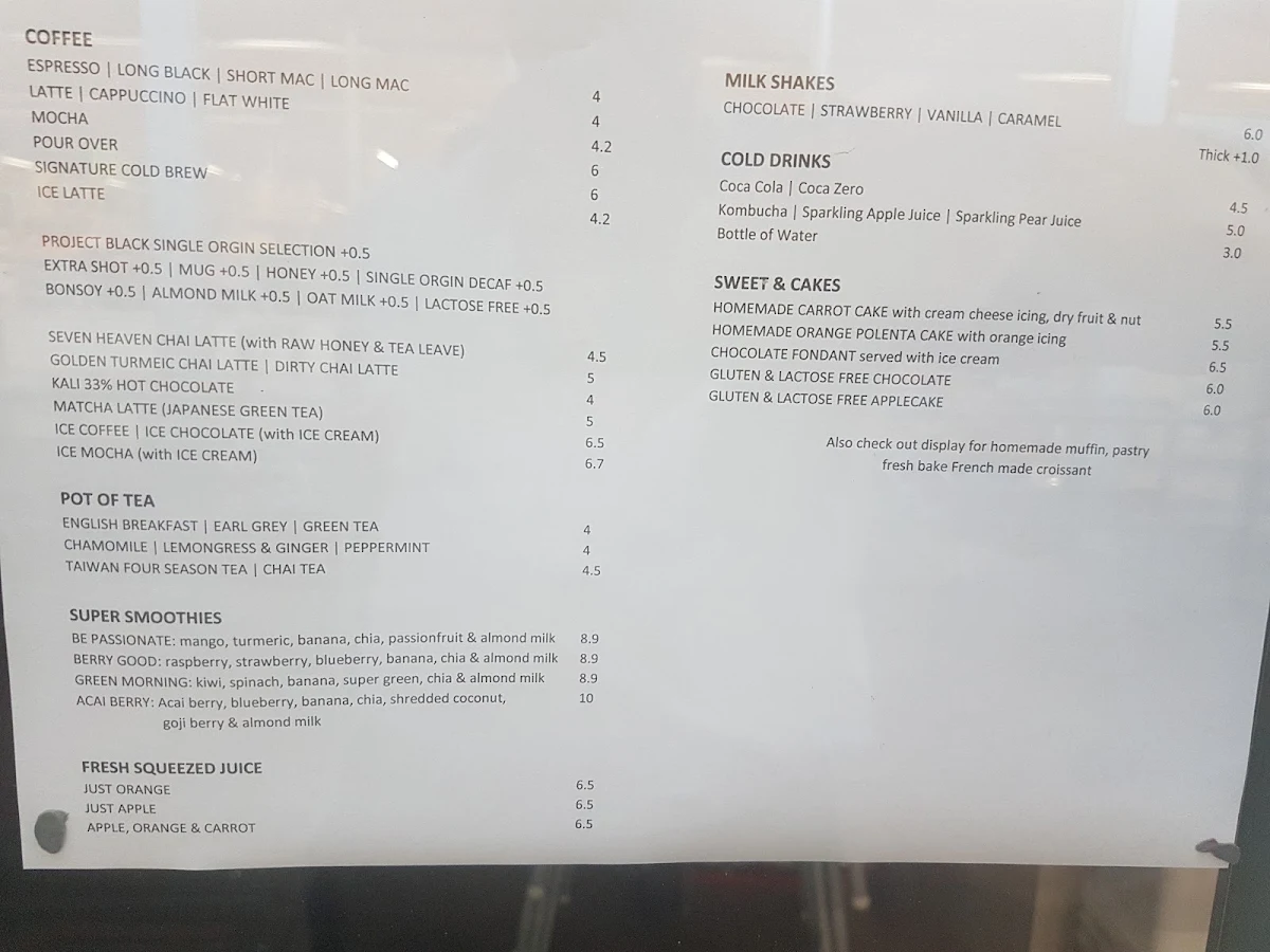 Menu, Project Black Specialty Coffee