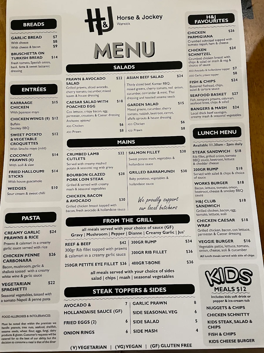 Menu, Horse & Jockey Hotel