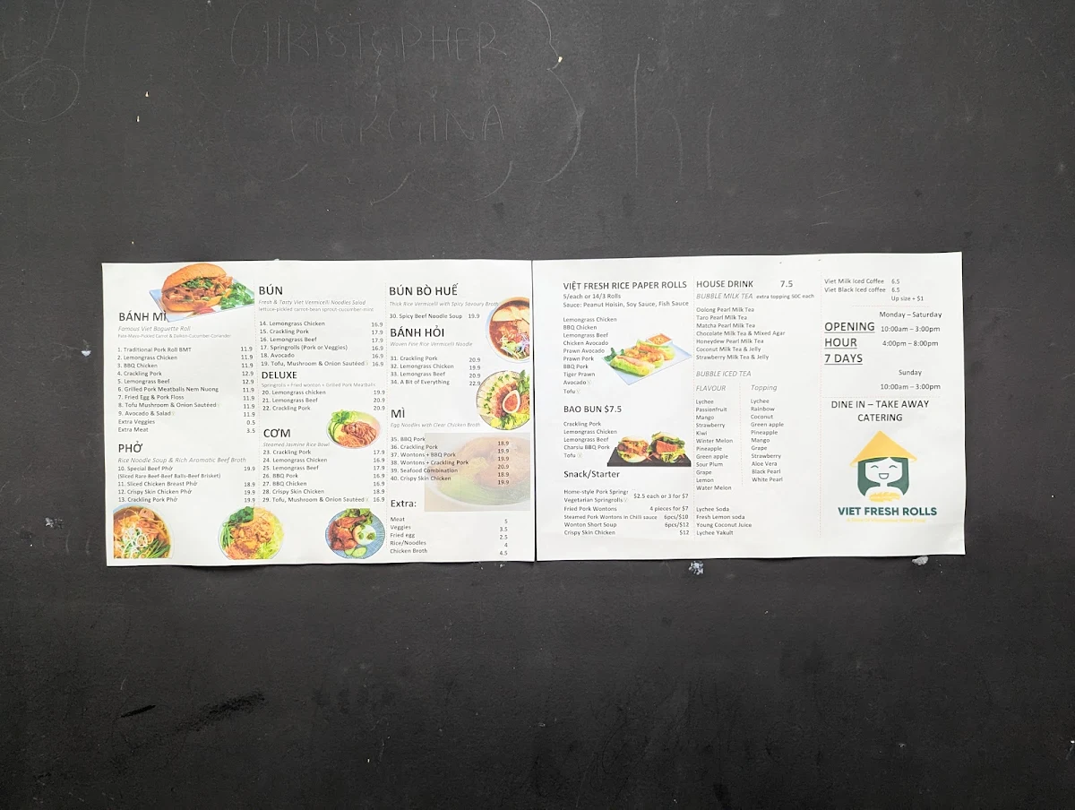Menu, Viet Fresh Rolls Springwood