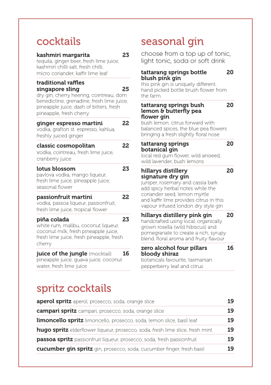 Menu, Mister D’Arcy