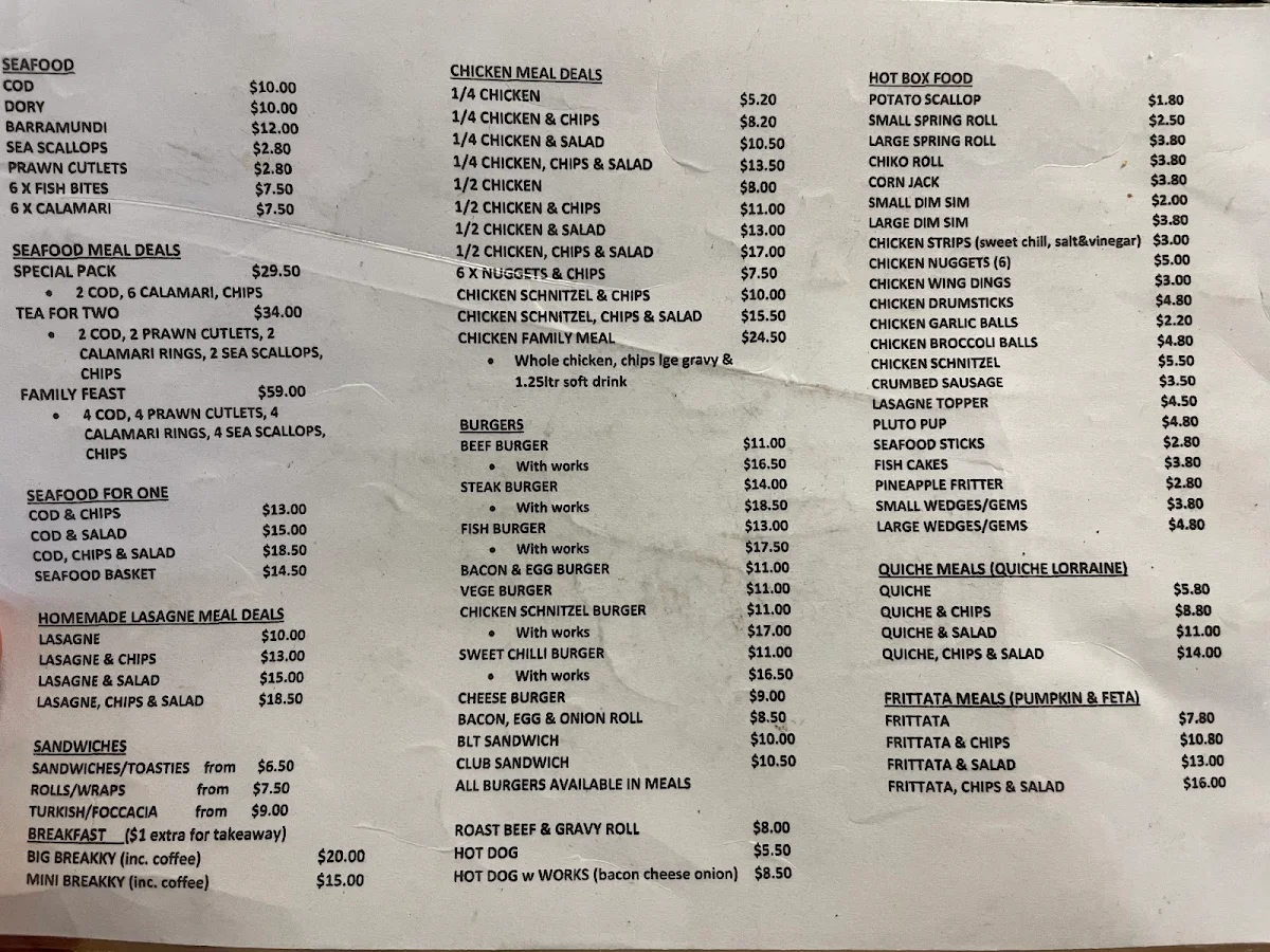 Menu, Cafe Gingers
