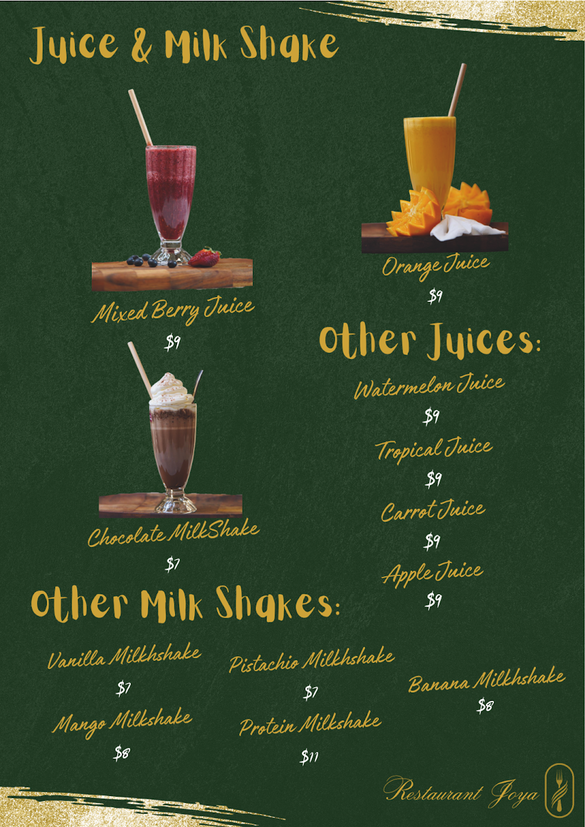 Menu, Restaurant Joya