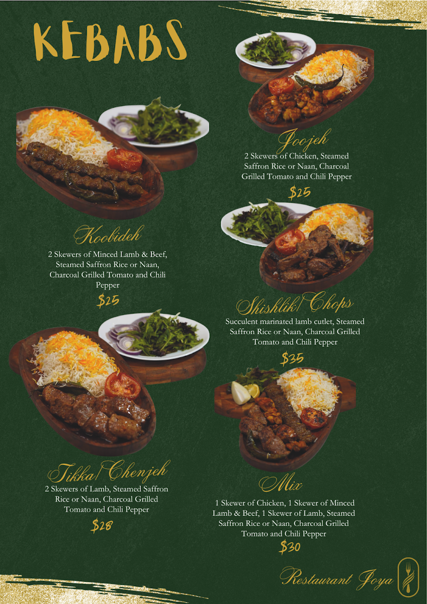 Menu, Restaurant Joya