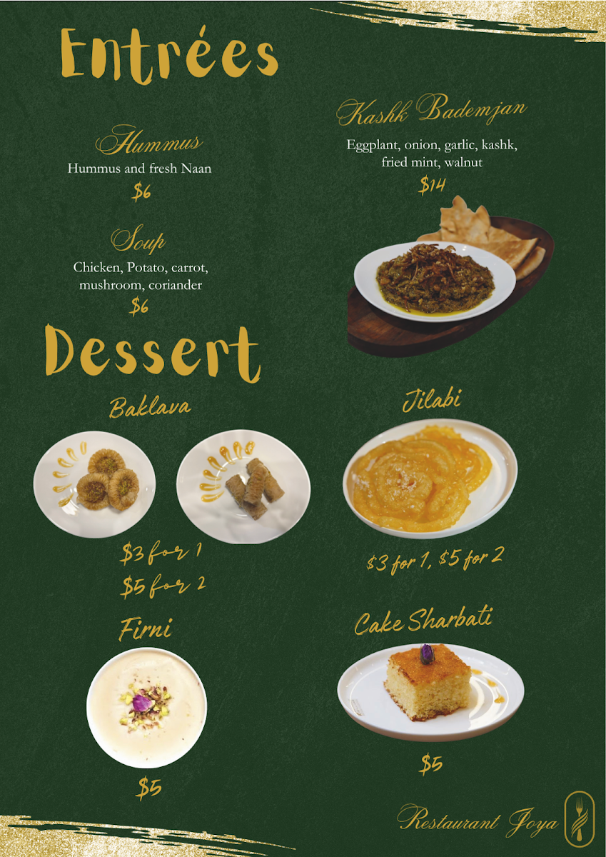 Menu, Restaurant Joya