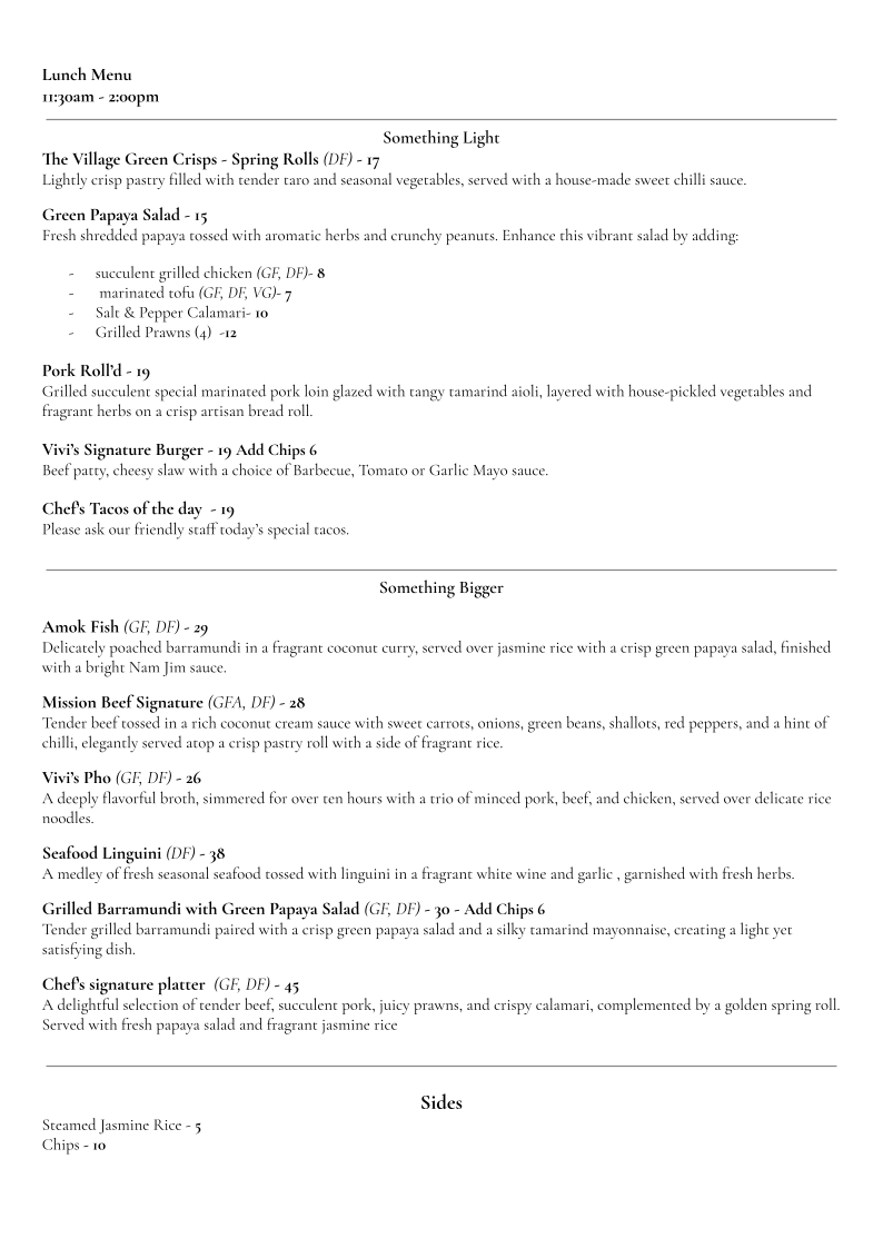 Menu, Plenty Restaurant and Bar