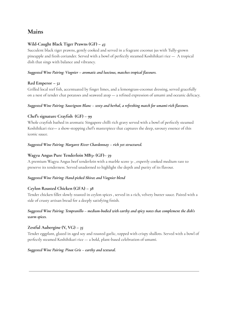 Menu, Plenty Restaurant and Bar