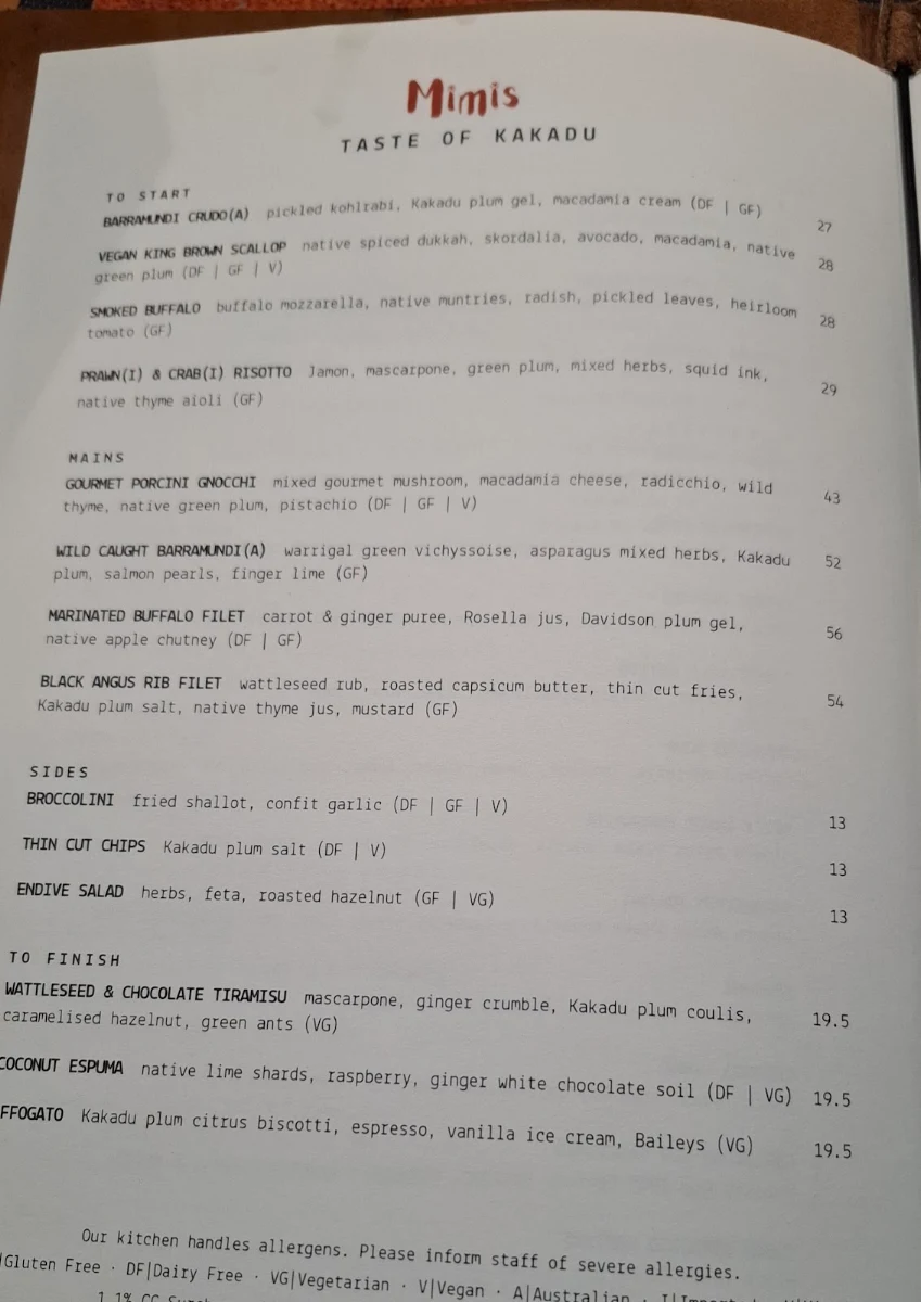 Menu, Mimi's Restaurant