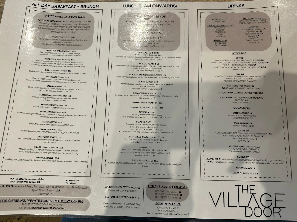 Menu, The Village Door