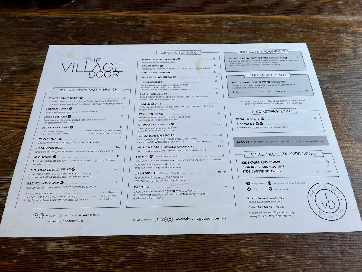 Menu, The Village Door