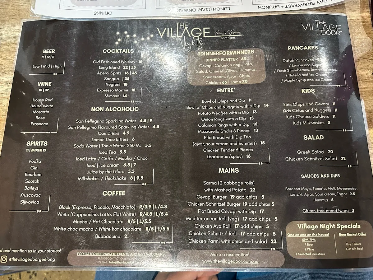 Menu, The Village Door