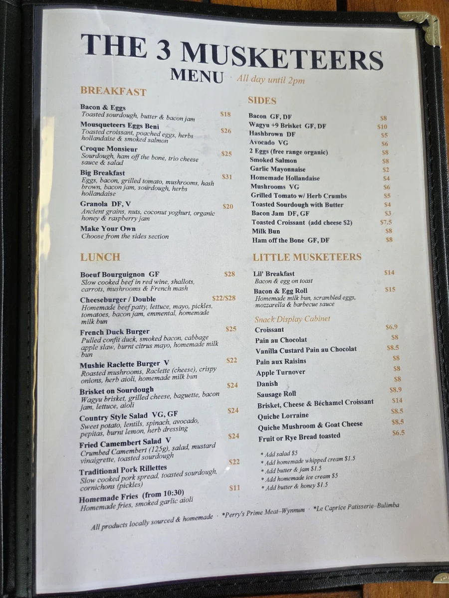 Menu, The 3 Musketeers