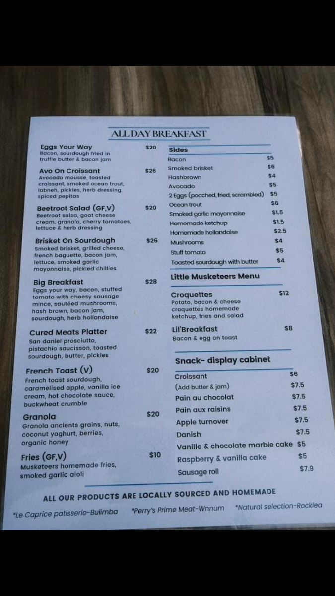 Menu, The 3 Musketeers