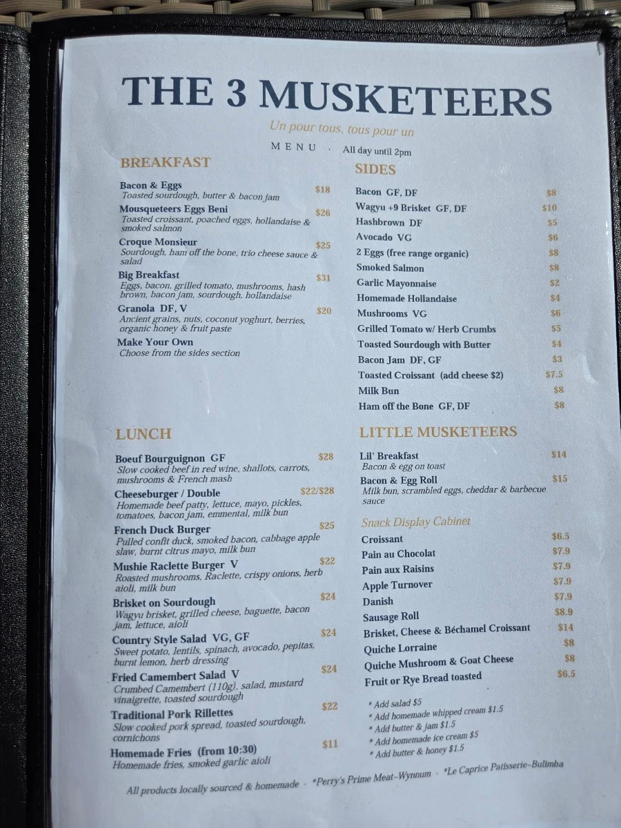 Menu, The 3 Musketeers