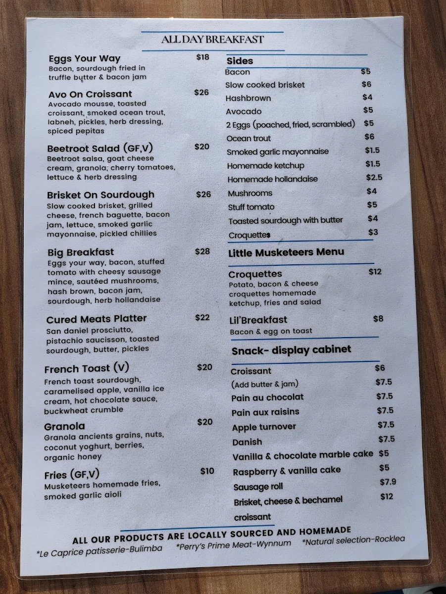 Menu, The 3 Musketeers