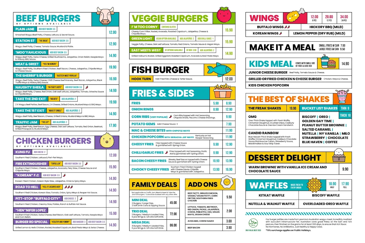 Menu, Burger Road - Brighton