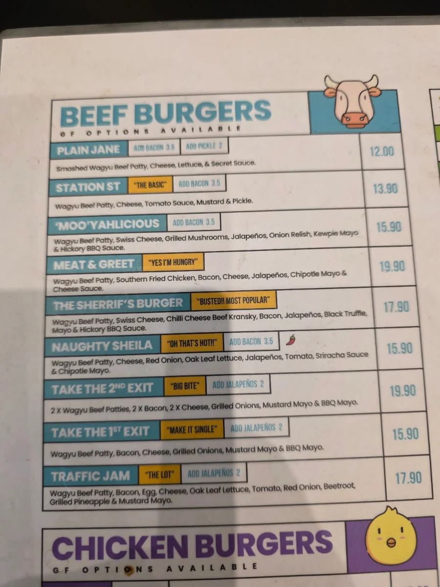 Menu, Burger Road - Brighton