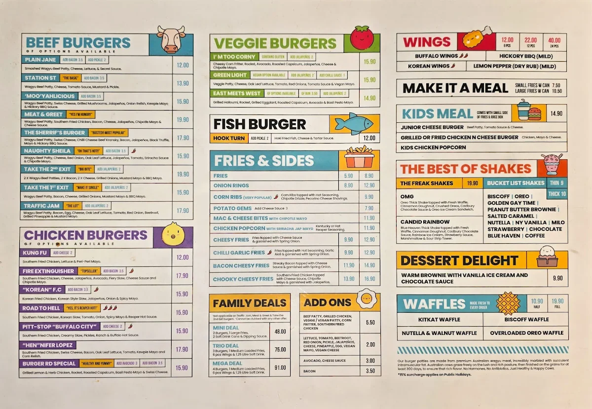 Menu, Burger Road - Brighton