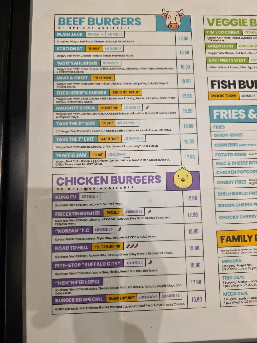 Menu, Burger Road - Brighton
